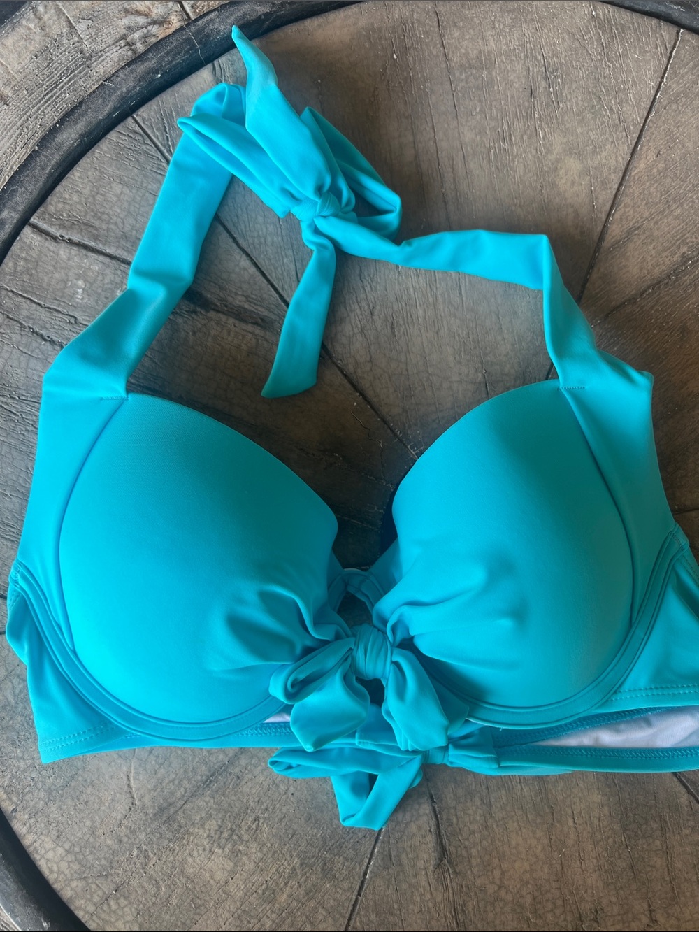 Stunning RELLECIGA Turquoise Halter Bikini Top with Front Tie Large B24